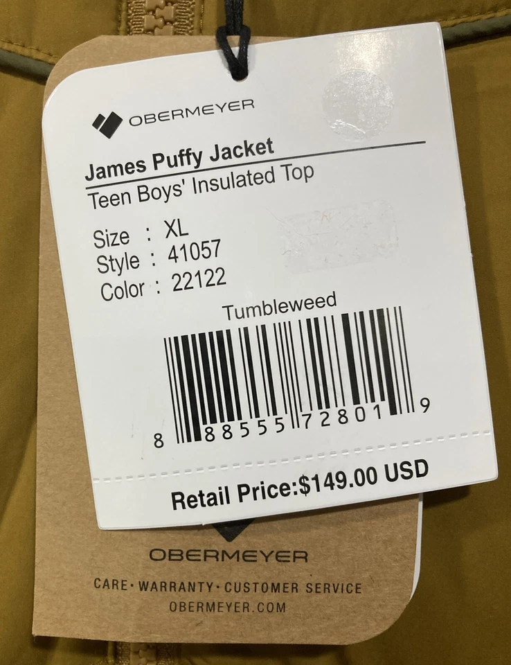 Jaqueta Obermeyer James Puffy Masculina XL Heritage Tumbleweed Estilo 41057 Nova Com Etiqueta $149 - Imagem 3 de 4