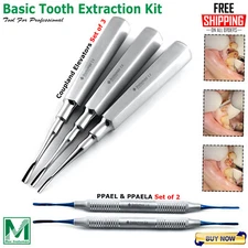 Set Of 6 Dental Luxating Elevators Straight Curved Shank Surgical Extraction Kit