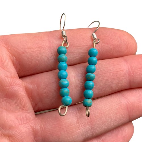 Turquoise Bead & 925 Sterling Silver Earrings Handmade Jewelry Gift For Friend - Picture 8 of 13