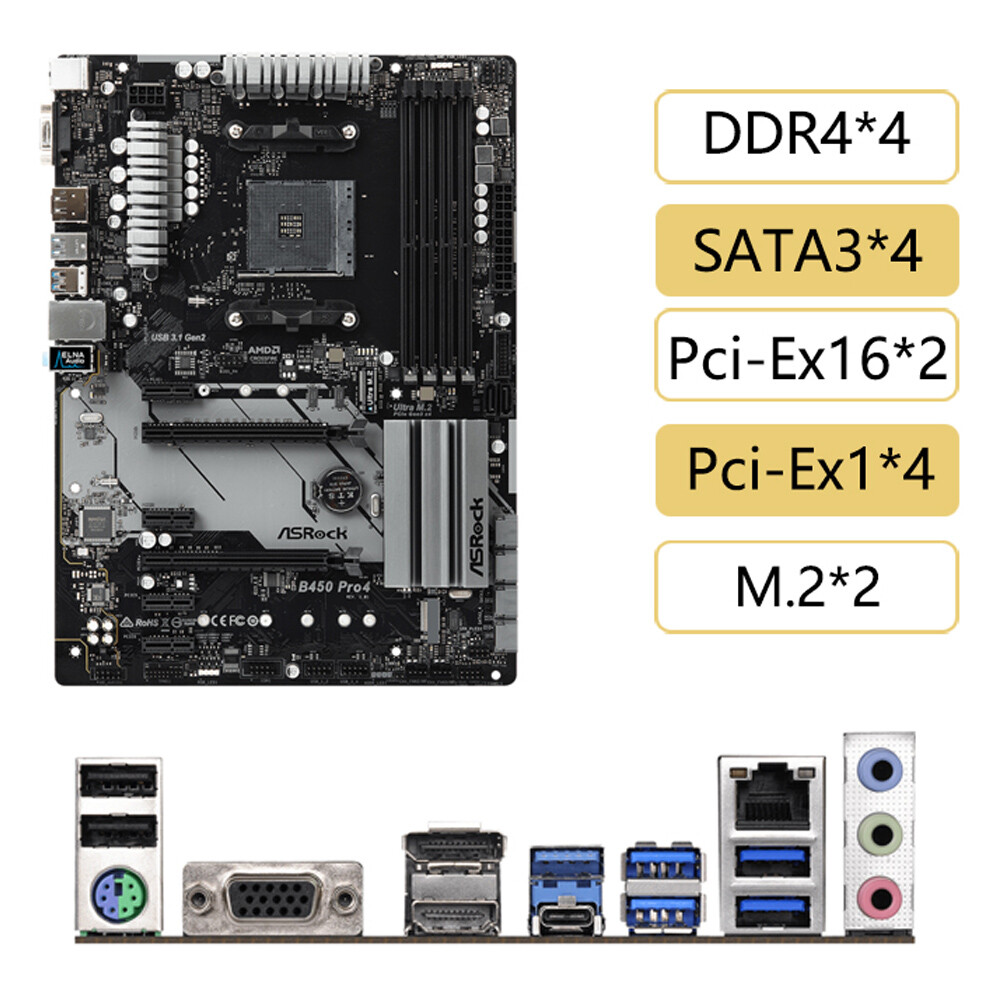 For ASRock B450 Pro4 AMD B450 socket AM4 DDR4 ATX For ASRock B450 Pro4 AMD B450 socket AM4 DDR4 ATX