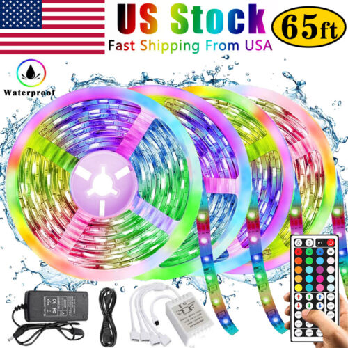 65FT Flexible 3528 RGB LED SMD Strip Light Remote Fairy Lights Room TV Party Bar - Picture 1 of 16