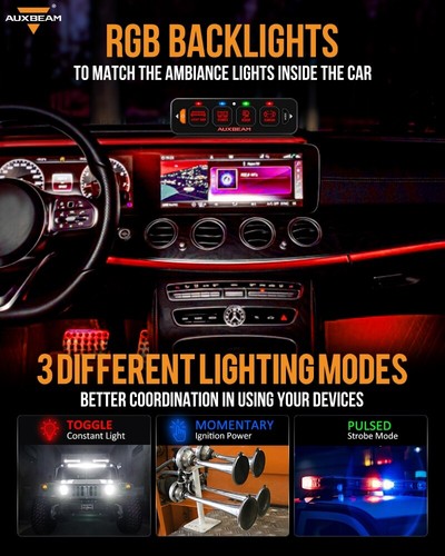 AUXBEAM Slim RGB Panel de Interruptor de 4 Velocidades Palanca ON-Off Controlador para Auto Coche Barco - Imagen 4 de 11