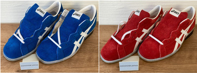 ASICS Weight Lifting Shoes 1163A006 Red / Blue Suede Leather US Size 2E  New JPN