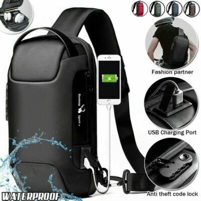 Men's Crossbody Sling Bag Chest Shoulder Backpack Fanny Pack w/ USB Charging Bag
