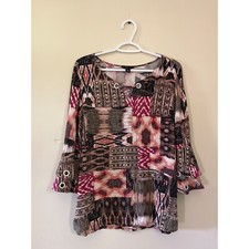 Intro Womens Small 3/4 Sleeve Bell Geometric Design Pullover Tunic Blouse Top