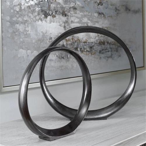 Uttermost Orbits Contemporary Aluminum Ring Sculptures in Nickel (Set of 2) - Picture 6 of 7