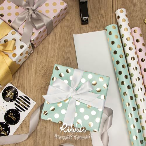 Birthday Wrapping Paper Polka Dots Gift Wrap for Baby Shower Roll, 3 Rolls - Picture 5 of 7