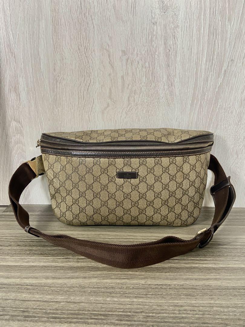 GUCCI GG Supreme Beige Brown Leather Waist Bag Shoulder Bag Made in Italy  