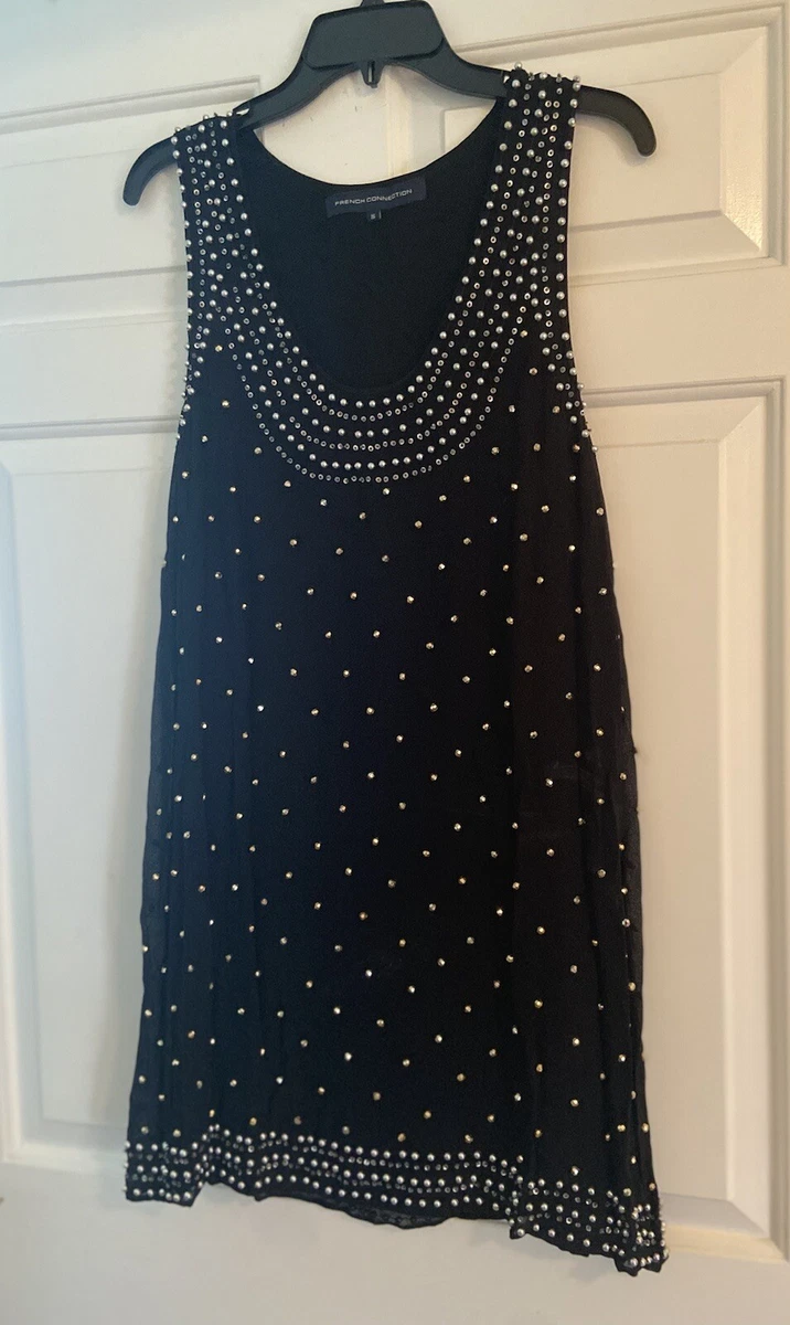 French Connection Black Beaded Sequin Shift Dress Size 16 eBay