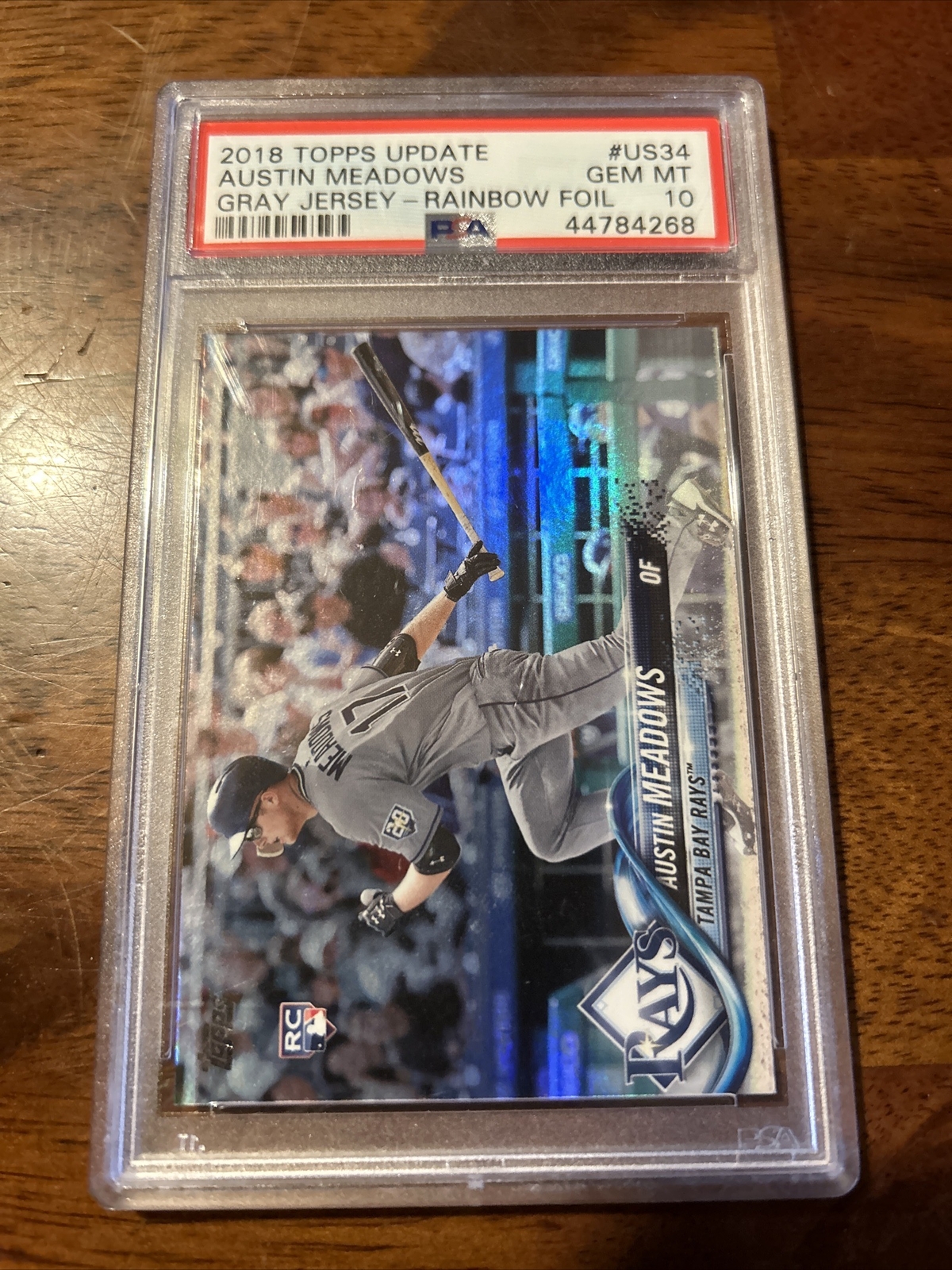 2018 Topps Update Austin Meadows Rainbow Foil Rookie RC #US34 PSA 10 Gray Jersey