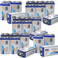 EBL 6F22 Li-ion Rechargeable 9V Batteries 600mAh Radio Lithium Battery LOT
