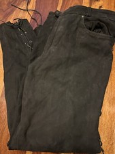 Vintage Men’s Bikers Gearbox Black Heavy Suede Tassel Tie Trousers Size 46