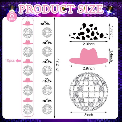 Peryiter 8 Pcs Cowgirl Bachelorette Party Decorations Glitter Cow Print - Picture 2 of 6