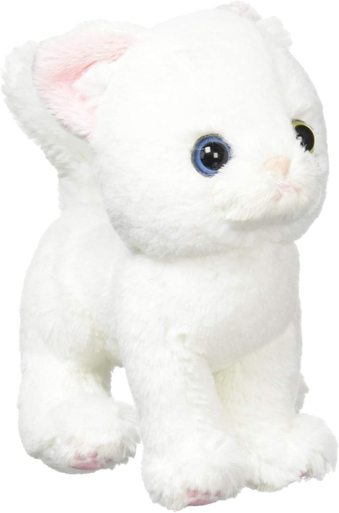 Odd-Eyed White Cat Stuffed Toy, 11x4.8x12cm, Soft Polyester Pet Plush  