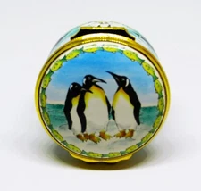 HALCYON DAYS ENGLISH ENAMEL BOX - EMPEROR PENGUINS - BIRDS - FISH - ANTARCTICA