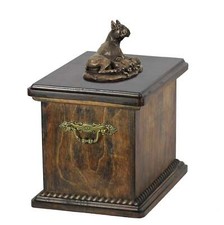 Solid Wood Casket Boxer Mom Urn for Dog's ashes,with Dog statue.