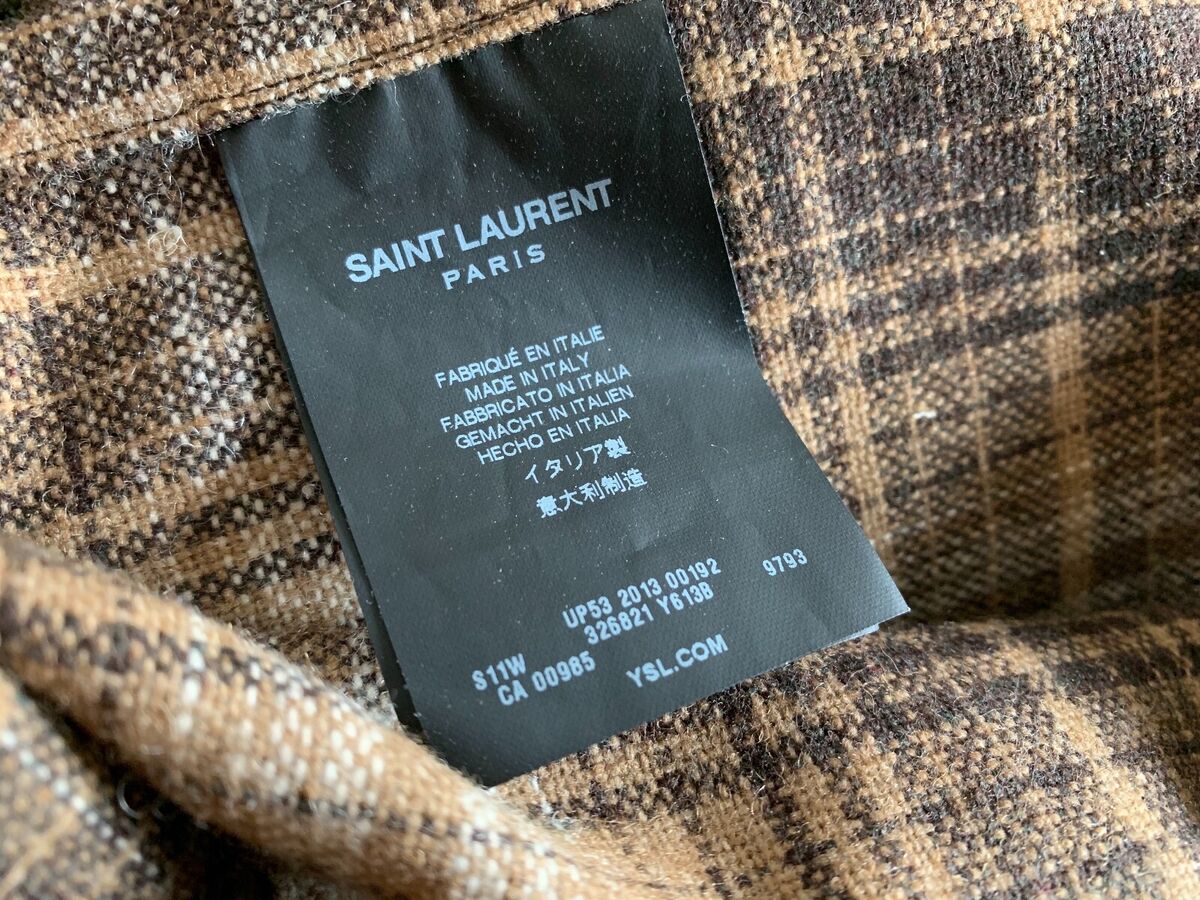 FW13 Saint Laurent Paris Brown & Tan Wool Flannel Hedi FW13 Saint Laurent Paris Brown & Tan Wool Flannel Hedi
