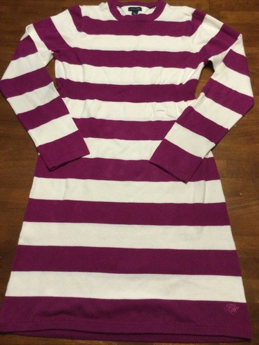 Girl's Tommy Hilfiger LS Sweater Dress Size XL (16) Magenta/Cream Stripe