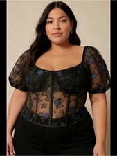 Sheer Floral Embroidered Whimsical Corset Plus Romantic Whimsigoth Size 4XL Y2K
