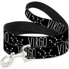 Dog Leash Zodiac VIRGO/Constellation Black/White NARROW 0.5"