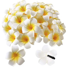25 Pieces 2.5 Inch White Foam Hawaiian Frangipani Artificial Plumeria Flower ...