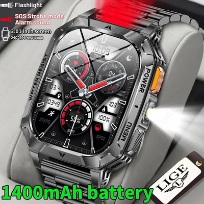2,01'' Smartwatch Herren Bluetooth Telefonfunktion Fitness Herzfrequenz 1400mAh 