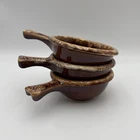 VTG Hull USA Soup Crocks W/ Handle Stoneware Brown Drip Glazed Pottery Set of 3