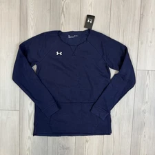 NWT Under Armour Hustle Fleece Crew Size Medium Women Navy Front Pocket
