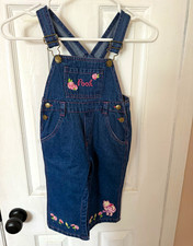 Vintage Girls Winnie the Pooh Denim Overalls Floral Embroidered Size 18 mos
