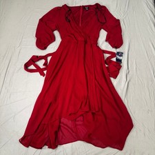 Chaps Womens Red High-Low Chiffon Wrap Dress Size 16 NWT CH0H1127