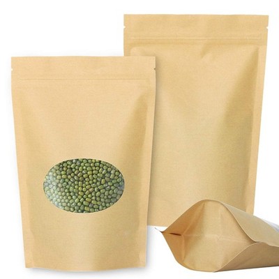 Kraft Stand Up bags with Window - 50Pcs 6x8.6 inches Brown Food Storage Bags,...