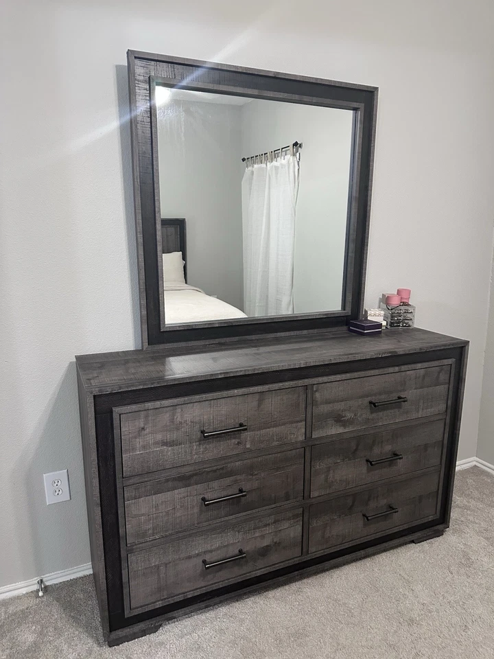 Juego de Dormitorio Queen (Cabecero, Marco y Colchón Incluidos) Moderno Madera Oscura Foto 2 de 4