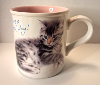 Cat Tabby VtG 1980s Coffee Mug Cup  Pink Hearts American Greetings Stoneware