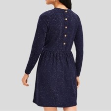LOFT Babydoll Tunic Dress LP Navy Knit Minimalist  Cozy Light Academia Button