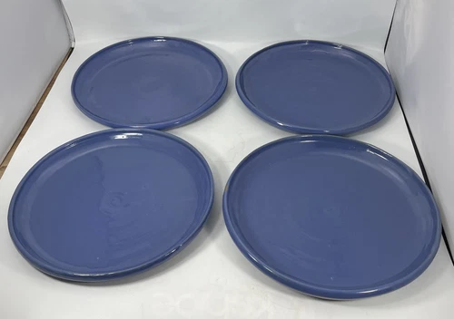 VTG Set Of Four BYBEE POTTERY KENTUCKY HAND MADE 10 1/2” PLATES Blue GLAZE