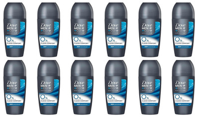 12x Dove Men+Care advanced Deo Roll-On Clean Comfort Deodorant 0% Aluminiumsalze