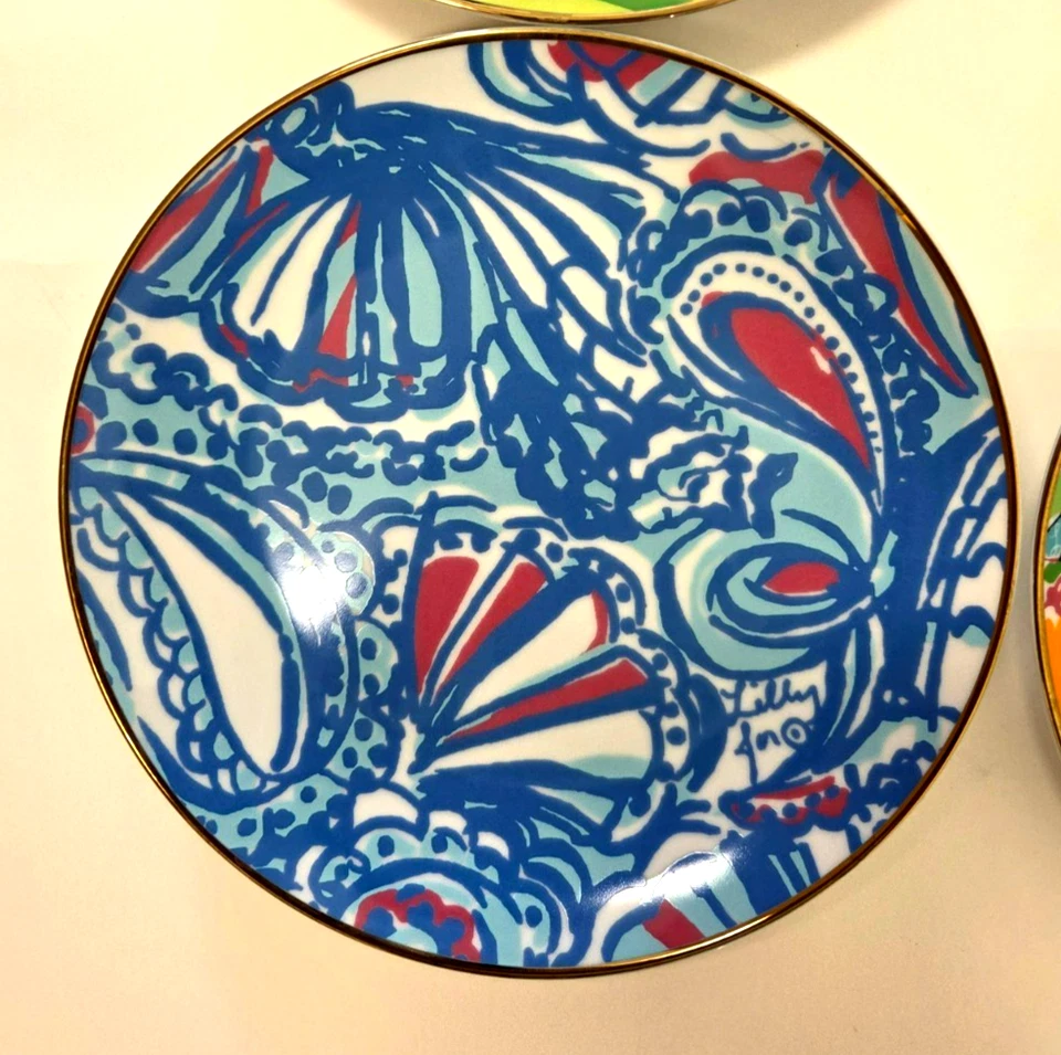 4 закуски Lily Pulitzer десертные тарелки 7 дюймов фарфоровые цветные - Изображение 2 из 4