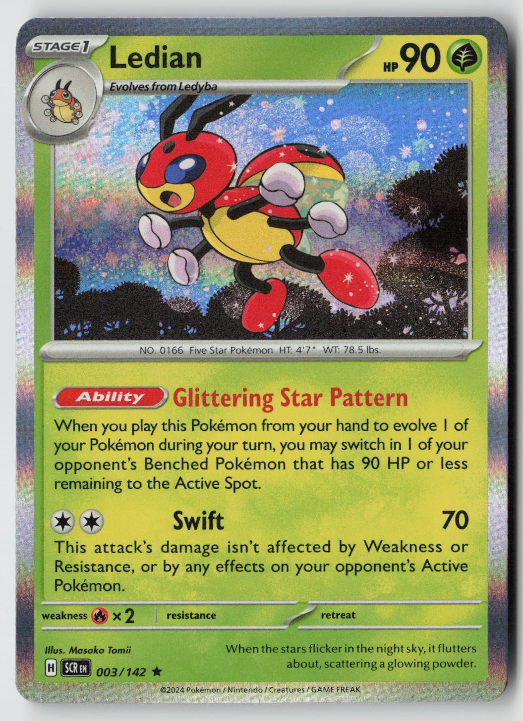 Ledian 3/142 Rare Stellar Crown Pokemon Holo Near Mint MASAKO TOMII
