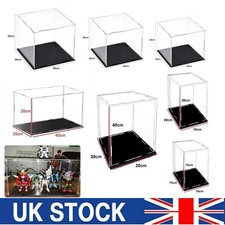 Clear Acrylic Display Case Rectangular Dustproof Protection Box with Black Base