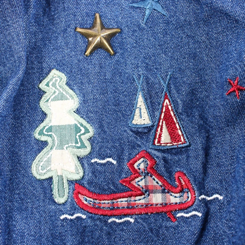 Chaqueta vaquera Teddi para mujer talla 2X botón de camping bordado azul Foto 3 de 4