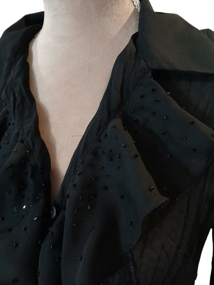 Antigo S.L.B. Blusa feminina preta grande fada escura romântica Y2k babado bling - Imagem 4 de 4