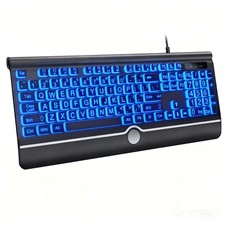 USB Wired Keyboard with Large Print Backlit Keys, 7 Color LED Backlight, Ergo...