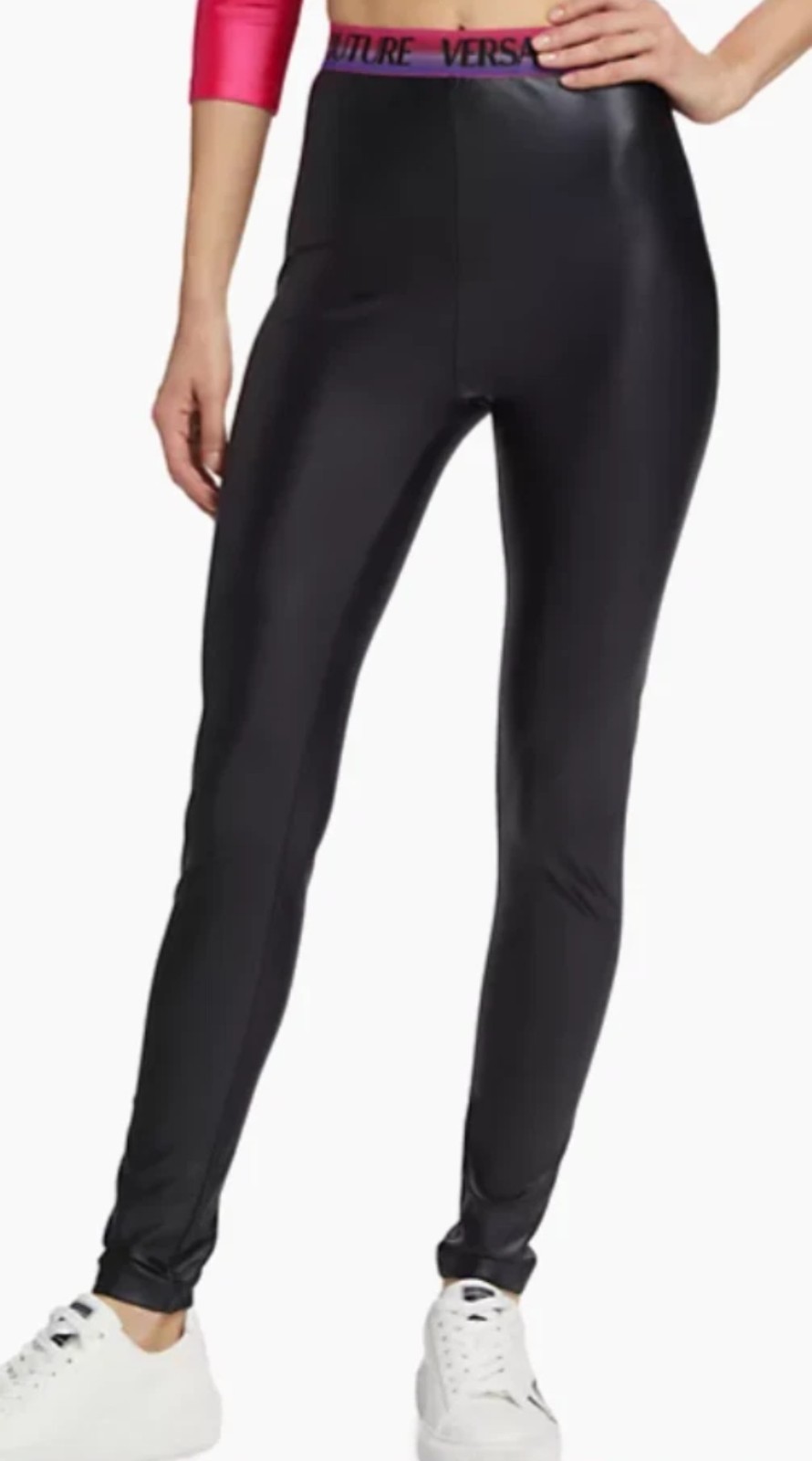Versace Jeans Couture Women's Logo Waist Black Leggings -size 0 /36  $284 Retail thumbnail 4