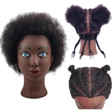 Afro Human Hair Black Mannequin Head 6 Inch Natural Black Table Clamp Included