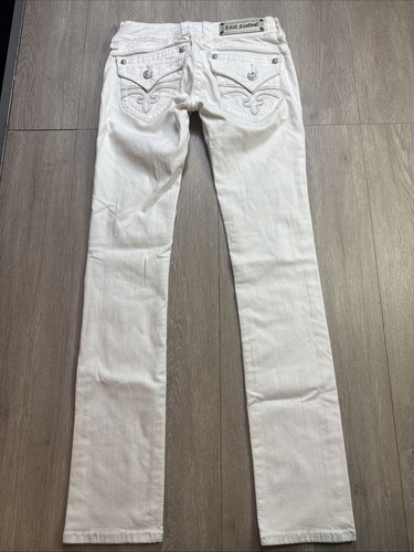 Rock Revival Jeans Women 27 White Heather Straight Flap Pocket Stretch Slim Tall - 第 4/11 張圖片