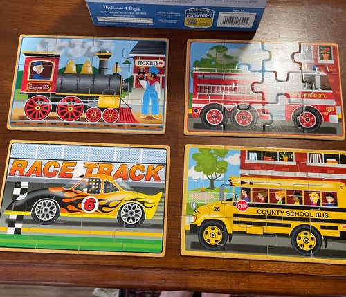 Melissa And Doug Vehicles 4-in-1 Wooden Jigsaw Puzzles In A Storage Box (48 Pcs) - Picture 2 of 6