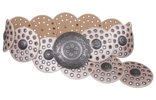 3 1/2" (90 mm) Wide Ladies Wide Boho Disc Concho Leather Belt - Picture 7 of 28