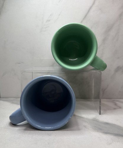 2 Vintage Homer Laughlin Restaurant Ware Coffee Mugs Spring Colors Blue & Green - Picture 5 of 6