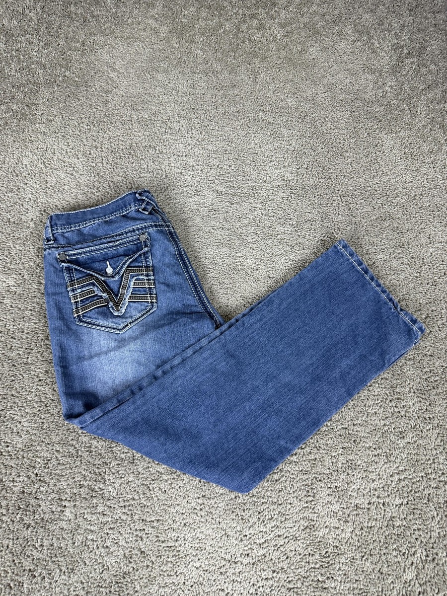 Xtreme Couture Jeans Mens 36x30 Blue Embroidered Back Pocket