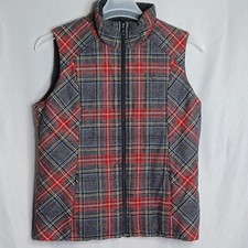 Pendleton Vest Womens Medium Gray Plaid Wool Reversible Quilted Outdoor